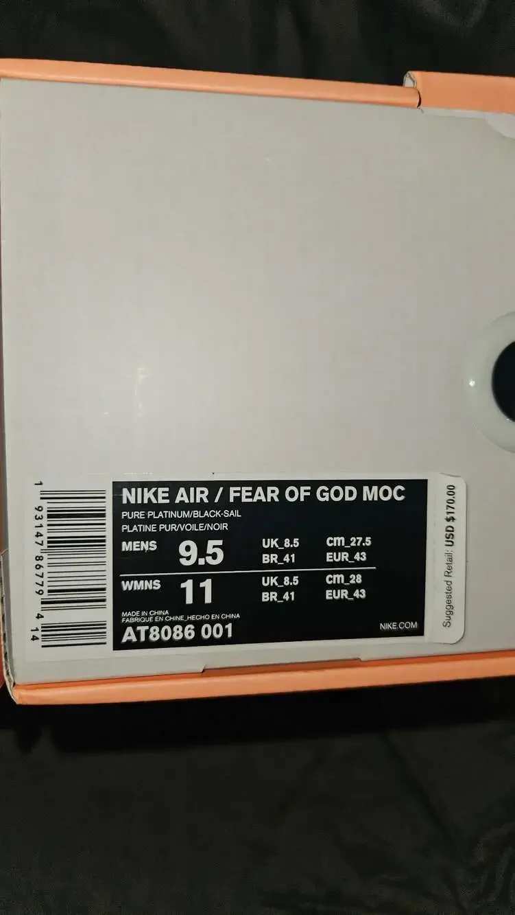 Nike Air Fear of God Moc Pure Platinum Sneakers